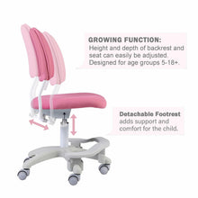 Load image into Gallery viewer, Ergonomic Kids Desk Chair, Adjustable Height and Seat Depth, W/Slipcovers, Detachable Footrest R12-PINK - View 3 - QualiSky