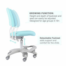 Load image into Gallery viewer, Ergonomic Kids Desk Chair, Adjustable Height and Seat Depth, W/Slipcovers, Detachable Footrest R12-BLUE - View 3 - QualiSky