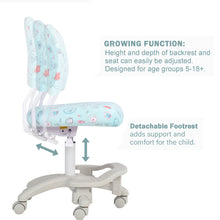 Load image into Gallery viewer, Ergonomic Kids Desk Chair, Adjustable Height and Seat Depth, W/Slipcovers, Detachable Footrest R11-GREEN CAT - View 3 - Qu...