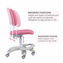 Load image into Gallery viewer, Ergonomic Kids Desk Chair, Adjustable Height and Seat Depth, W/Slipcovers, Detachable Footrest R12-PINK
