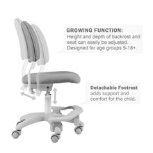 Load image into Gallery viewer, Ergonomic Kids Desk Chair, Adjustable Height and Seat Depth, W/Slipcovers, Detachable Footrest R12-GREY
